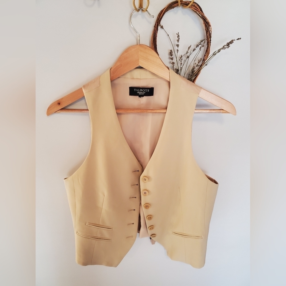 Talbots Petites Double Breasted Tan Women's Vest